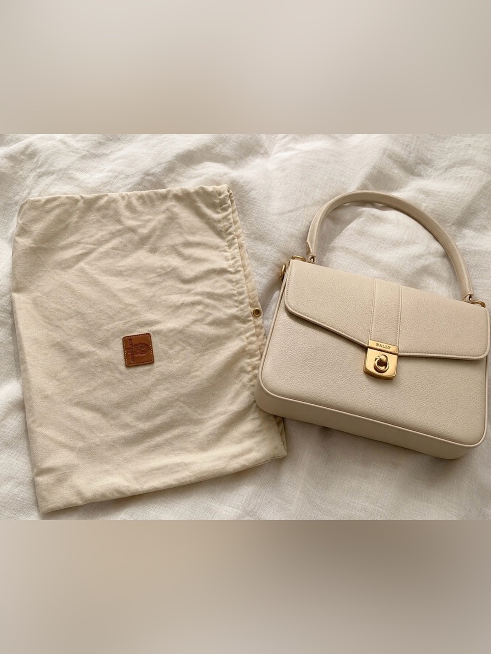 Bally Viden Cream Canvas Cosmetic Dust Bag with Brown Leather Logo Patch